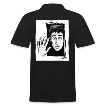 Abstrakt surrealistischer Cartoon Mann - Männer Poloshirt - Schwarz - Hinten - Kai (181cm)