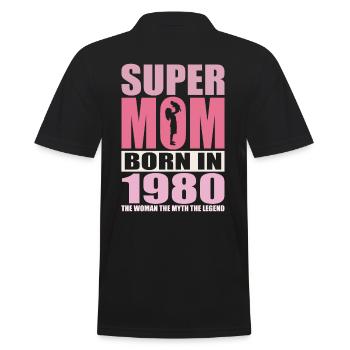 Anniversaire de maman 1980 | Super Maman - Polo Homme - noir - Dos - Kai (181cm)