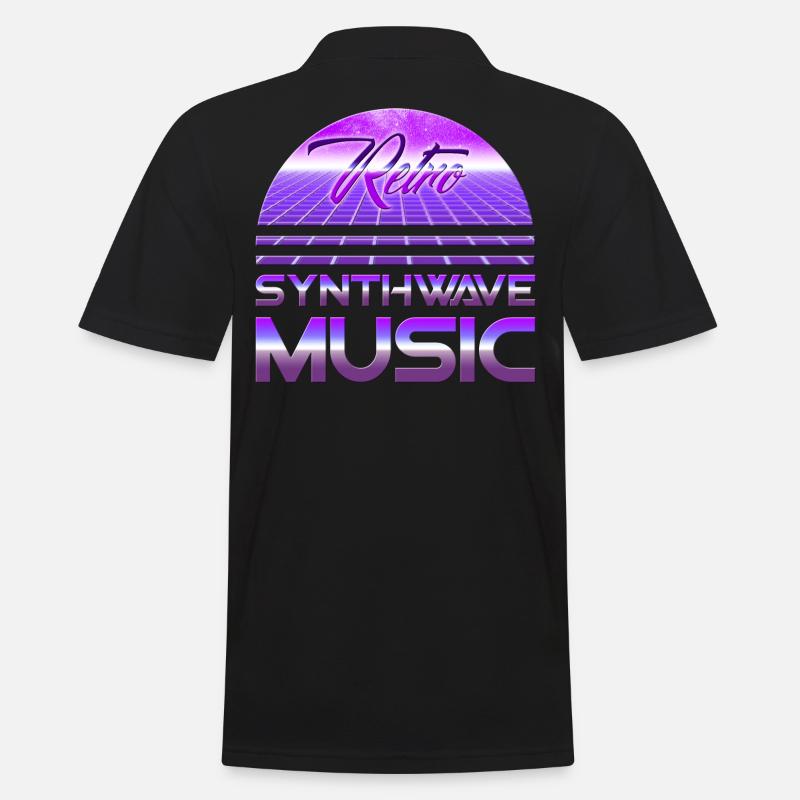 80s Neon Retro Synthwave Music Electronic Wave - Männer Poloshirt - Schwarz