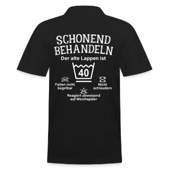 Schonend Behandeln - 40.Geburtstag - Der alte - Männer Poloshirt - Schwarz - Hinten - Kai (181cm)