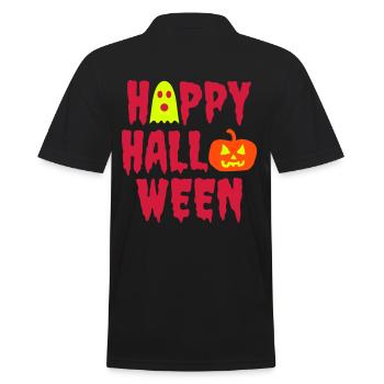 Happy halloween (Geist, Halloweenkürbis) - Männer Poloshirt - Schwarz - Hinten - Kai (181cm)