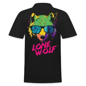 Lone Wolf - Einsamer Wolf - Männer Poloshirt - Schwarz - Hinten - Kai (181cm)