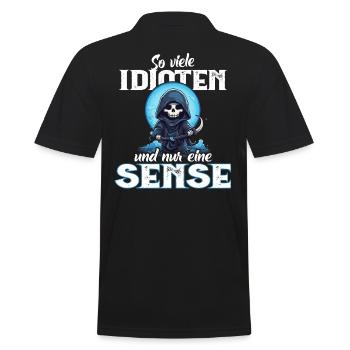 Lustig - So viele Idioten und nur eine Sense - Männer Poloshirt - Schwarz - Hinten - Kai (181cm)