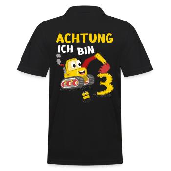Kinder 3. Geburtstag Jungs mit Bagger, Baustelle - Männer Poloshirt - Schwarz - Hinten - Kai (181cm)