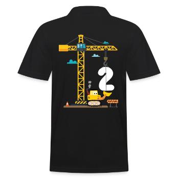 Kinder 2. Geburtstag Jungs mit Kran und Bagger, - Männer Poloshirt - Schwarz - Hinten - Kai (181cm)