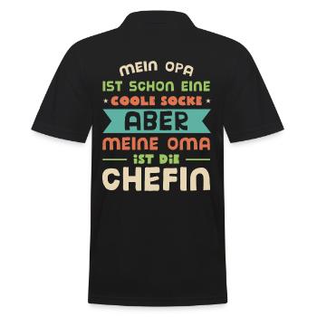 Mein Opa ist cool! Meine Oma ist die Chefin. Oma - Männer Poloshirt - Schwarz - Hinten - Kai (181cm)