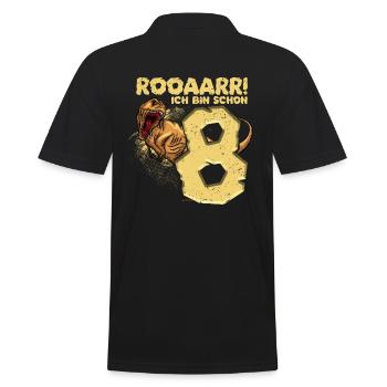 Achtung ich bin 8, Dinosaurier - Männer Poloshirt - Schwarz - Hinten - Kai (181cm)
