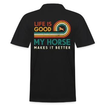 Das Leben Ist Gut, Mein Pferd Macht Es Besser - Männer Poloshirt - Schwarz - Hinten - Kai (181cm)