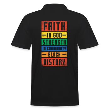 Glaube An Gott, Stärke In Der Gemeinschaft, - Männer Poloshirt - Schwarz - Hinten - Kai (181cm)
