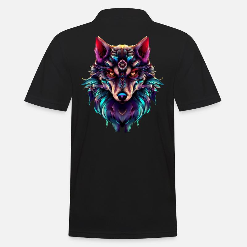 Wolf's Head Synthwave Wolf - Men's Polo Shirt - black