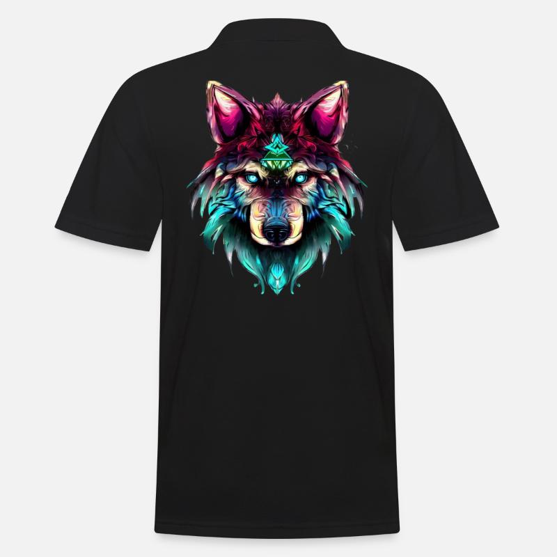 Mystic Wolf Synthwave Wolf Head - Polo Homme - noir