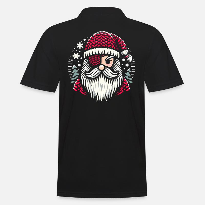 Weihnachtsmann Strickmuster mit Augenklappe - Männer Poloshirt - Schwarz