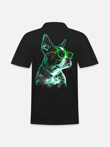 Cooler futuristischer Hund mit grüner Sonnenbrille - Männer Poloshirt - Schwarz