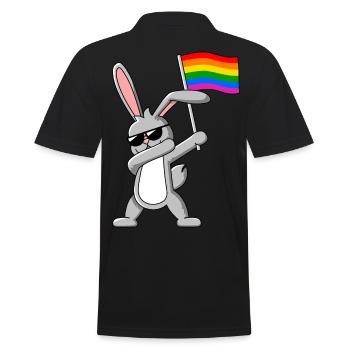 Dabbing Rabbit mit Gay Pride LGBTQ Regenbogenfahne - Männer Poloshirt - Schwarz - Hinten - Kai (181cm)