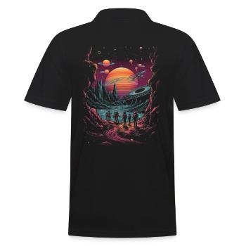 Surrealistische Wandergruppe im Universum Saturn - Männer Poloshirt - Schwarz - Hinten - Kai (181cm)