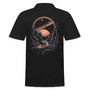 Surrealistische Wandergruppe im Universum Planeten - Männer Poloshirt - Schwarz - Hinten - Kai (181cm)