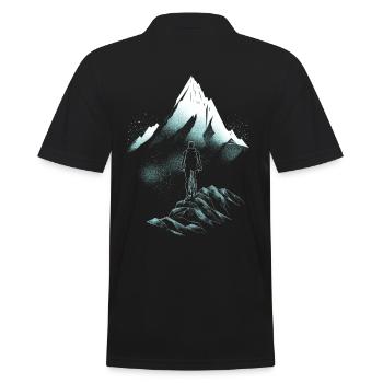 Mountainbiker fährt durch die Berge - blau weiß - Männer Poloshirt - Schwarz - Hinten - Kai (181cm)