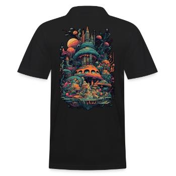 Trippy Explosion - Psychedelisches Motiv - Männer Poloshirt - Schwarz - Hinten - Kai (181cm)