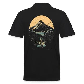 Mountain biker rides through the mountains in the sun - Men's Polo Shirt - black - Back - Kai (181cm)