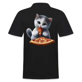 Cat eats pizza - Men's Polo Shirt - black - Back - Kai (181cm)