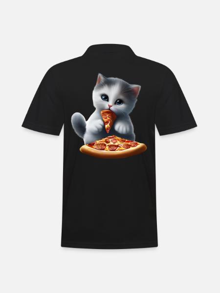 Cat eats pizza - Men's Polo Shirt - black