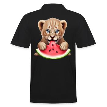 Baby Löwe frisst Wassermelone - Männer Poloshirt - Schwarz - Hinten - Kai (181cm)