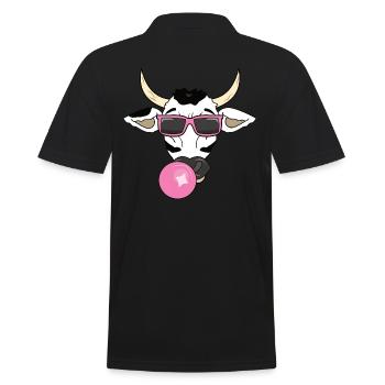 Kuh mit Sonnenbrille und Kaugummi - Männer Poloshirt - Schwarz - Hinten - Kai (181cm)