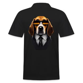 Beagle Hund mit Sonnenbrille Anzug und Krawatte - Männer Poloshirt - Schwarz - Hinten - Kai (181cm)