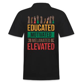 Gebildet, Motiviert, Melanisiert, Stolz - Männer Poloshirt - Schwarz - Hinten - Kai (181cm)