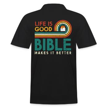 Life is good, Bible makes it better - Men's Polo Shirt - black - Back - Kai (181cm)