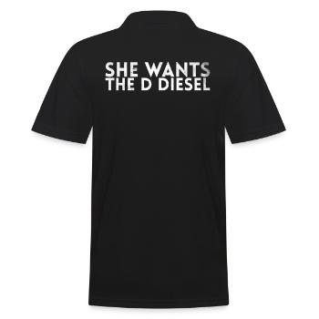 She wants the D-diesel-design for mechanics - Men's Polo Shirt - black - Back - Kai (181cm)