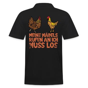 Meine Mädels rufen an, ich muss los. Huhn - Männer Poloshirt - Schwarz - Hinten - Kai (181cm)