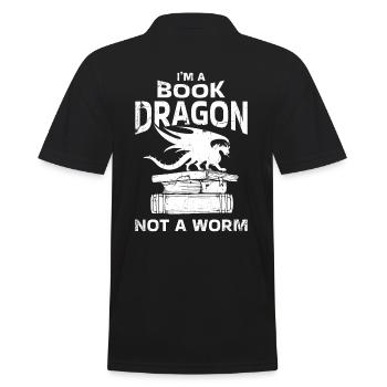 I am a book dragon, not a worm for book readers - Men's Polo Shirt - black - Back - Kai (181cm)