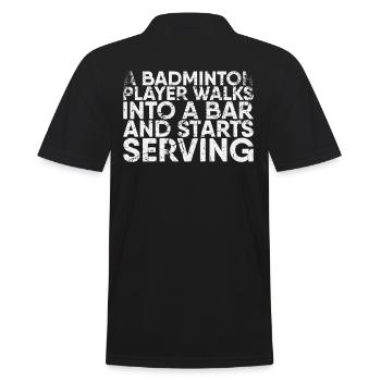 A badminton player goes for badminton in a - Men's Polo Shirt - black - Back - Kai (181cm)