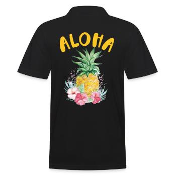 Aloha pineapple flower design For beach lovers - Men's Polo Shirt - black - Back - Kai (181cm)