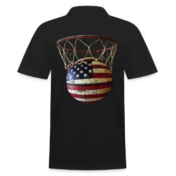 Flag, Basketball with Basket, Sport Ball USA - Men's Polo Shirt - black - Back - Kai (181cm)