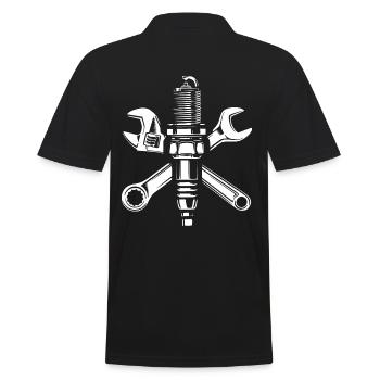Screwdriver - Garage - Spark plug and keys - Men's Polo Shirt - black - Back - Kai (181cm)