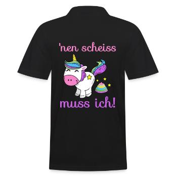 Einhorn - 'nen scheiss muss ich! - Männer Poloshirt - Schwarz - Hinten - Kai (181cm)