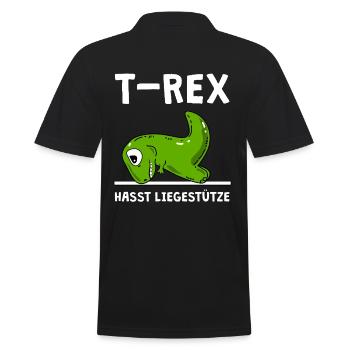 T-Rex hasst Liegestütze - Dinosaurier - Männer Poloshirt - Schwarz - Hinten - Kai (181cm)