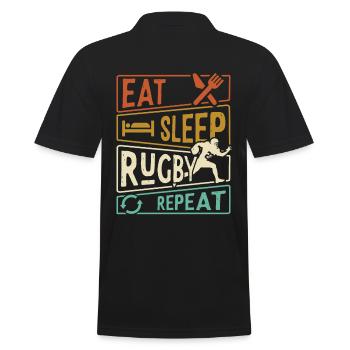 Eat Sleep Rugby Repeat - Rugbyspieler - Männer Poloshirt - Schwarz - Hinten - Kai (181cm)