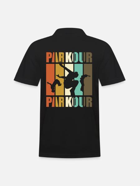 Parkour, parkour löpare - årgång - Pikétröja herr - svart