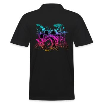 Schlagzeug Schlagzeuger Bunt Farbig - Männer Poloshirt - Schwarz - Hinten - Kai (181cm)