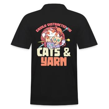 Easily Distracted By Cats & Yarn Häkeln - Männer Poloshirt - Schwarz - Hinten - Kai (181cm)