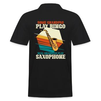 Real Grandpas Play Saxophone Jazz Bingo - Men's Polo Shirt - black - Back - Kai (181cm)