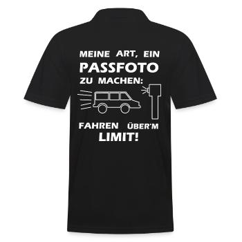 Meine Art ein Passfoto zu machen | Blitzer Spruch - Männer Poloshirt - Schwarz - Hinten - Kai (181cm)