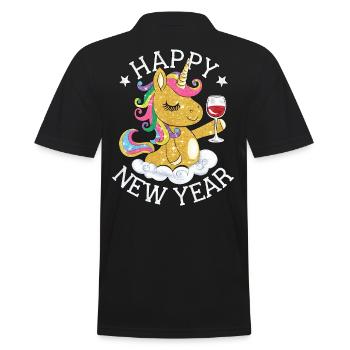 New Year's Eve Unicorn Glitter New Year Happy New Year - Men's Polo Shirt - black - Back - Kai (181cm)
