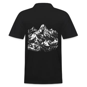 Minimalistisches Berg, Alpen Motiv Lineart - Männer Poloshirt - Schwarz - Hinten - Kai (181cm)