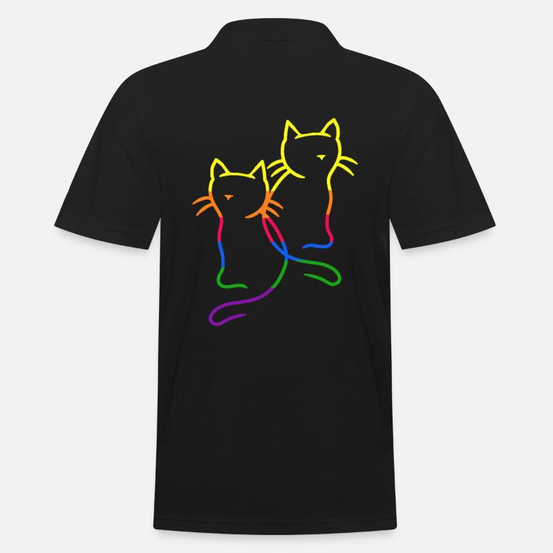 80er 90er Retro Katzen Regenbogen LGBT Katze - Männer Poloshirt - Schwarz