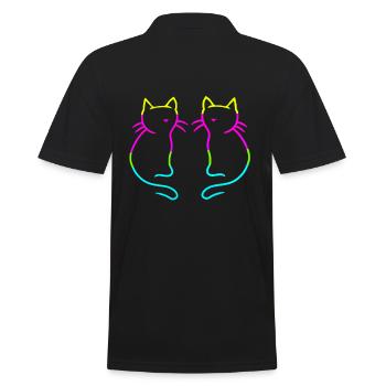 80er 90er Retro Vintage Katzen Regenbogen - Männer Poloshirt - Schwarz - Hinten - Kai (181cm)