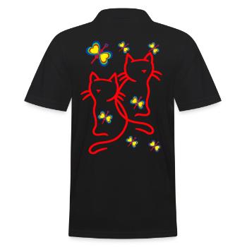 80s 90s Cats Kids Child - Men's Polo Shirt - black - Back - Kai (181cm)